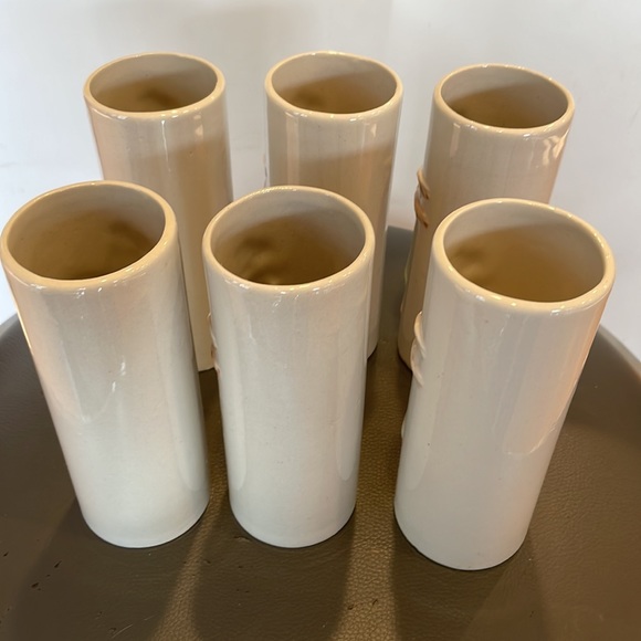 Set of 6 Ceramic Tiki-style Vases Glasses w/ Hulu Girl, Orchids of Hawaii - R73A - Picture 6 of 9